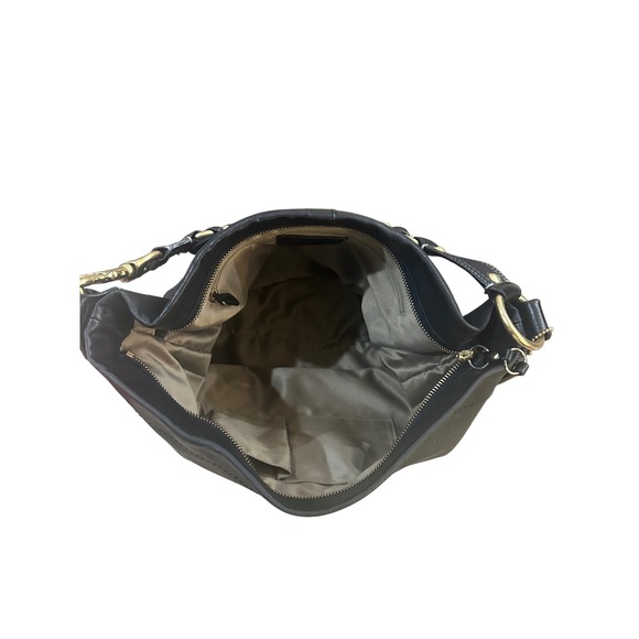 Coach Carly Large Black Leather Hobo Shoulder Bag Gold Hardware Turnlock Closure - Picture 10 of 13
